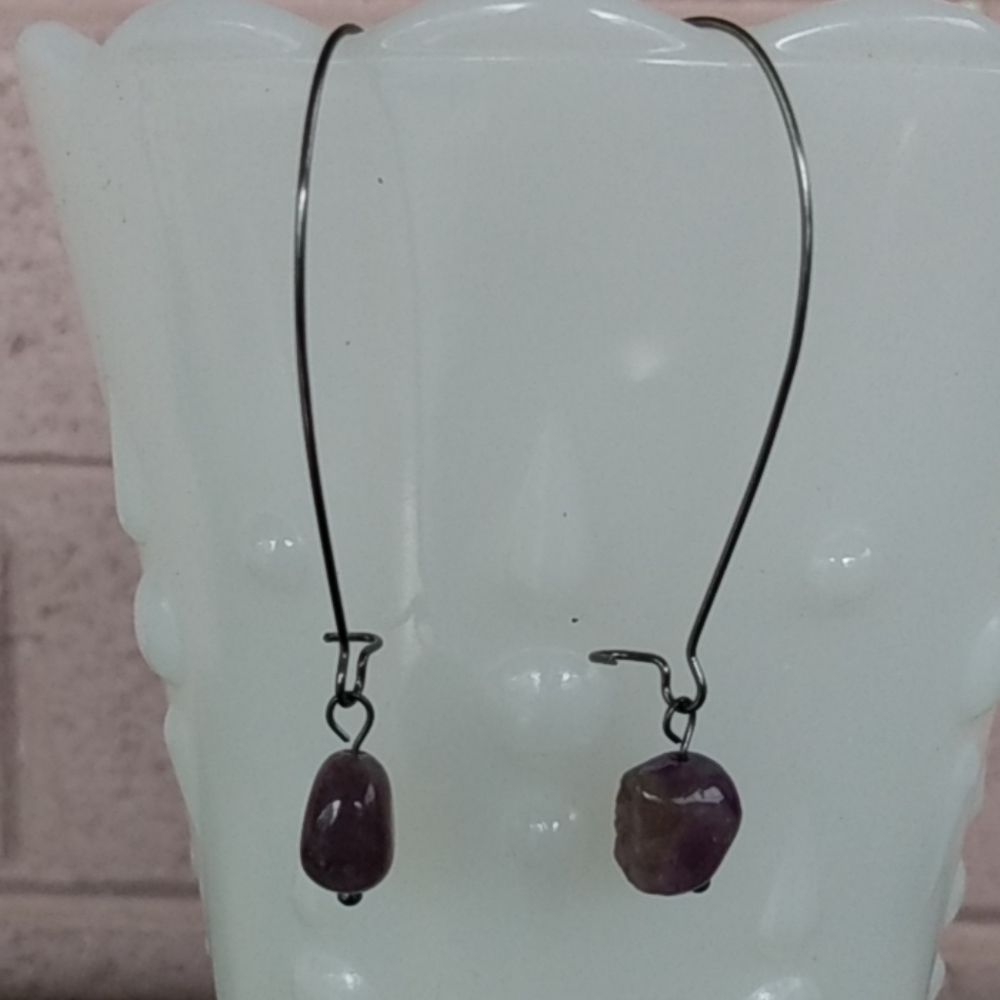 Genuine Amethyst Kidney Wire Earrings